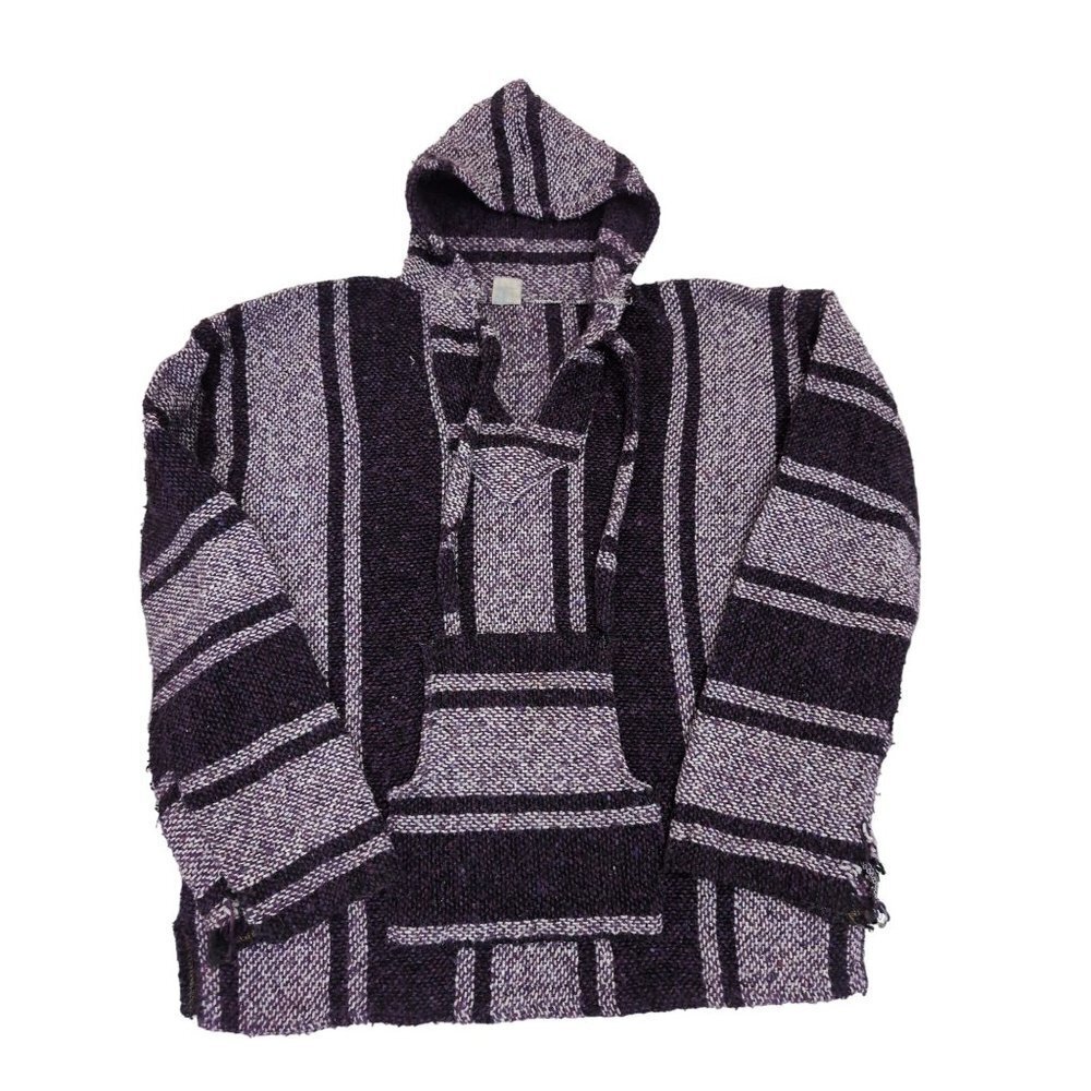 Vintage Baja Hoodie Pullover Mens L‎ Purple Stripe Long Sleeve